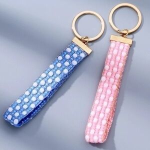 2 pcs Tape Charm Keychain Blue Pink Textured Ribbon Travel Suitcase